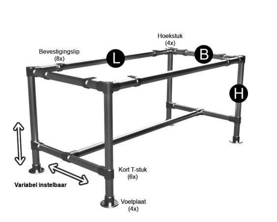 Zwart steigerbuis onderstel tafel uit buis Ø 26,9 mm